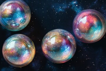 Fototapeta premium Colorful cosmic bubbles floating in space with glittering stars
