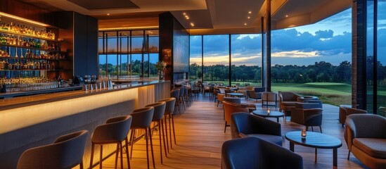 Luxury Golf Club Lounge: Evening Ambiance at the 19th Hole Bar