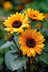 Fototapeta premium Bright Sunflowers in a Vibrant Garden During Daytime
