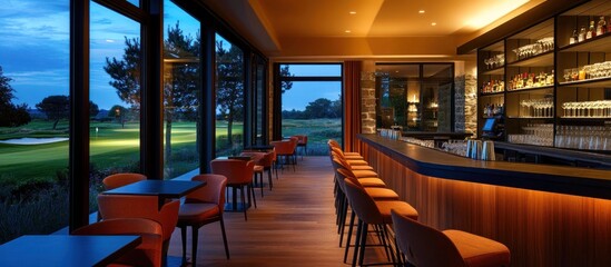 Luxury Golf Club Lounge with Stunning Evening View