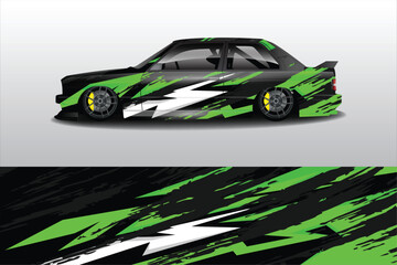 Sleek modified car with dynamic green graphics on display
