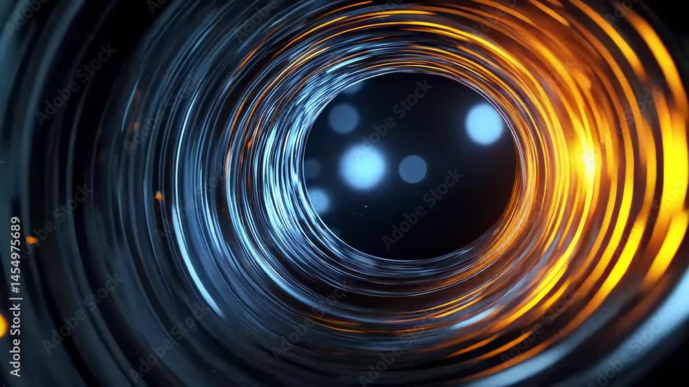 Poster captivating abstract swirl of glowing particles in a dark tunnel