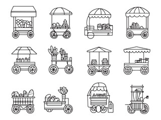Simple and Elegant Line Art Drawing of Street Vendor Cart