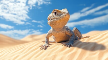 Fototapeta premium Desert Lizard On Sand Dunes Under A Clear Blue Sky High Resolution Picture