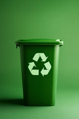Green recycling bin with white symbol against a green background