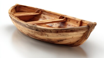 Obraz premium Handcrafted Wooden Rowboat with Oars Vintage Design for Nautical and Maritime Themes
