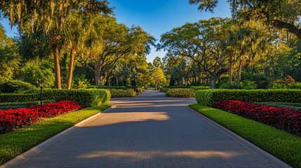 1900 elegant garden promenade in full bloom.