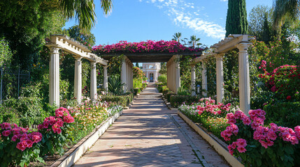 1900 elegant garden promenade in full bloom.