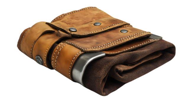 Leather flask holder handcrafted vintage style travel accessory brown leather metal detail