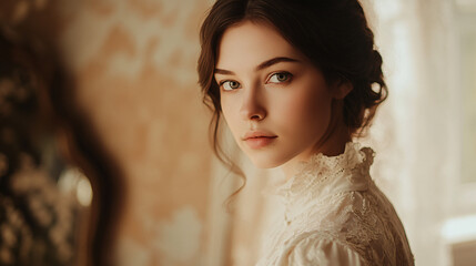1900 elegant lady portrait in soft lighting.
