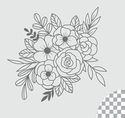 Fototapeta premium delicate anemone flowers drawing with fine line details and soft petals, perfect for cards, posters, wedding invites and elegant design use