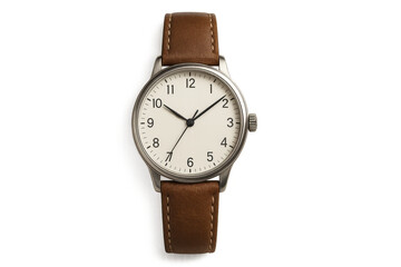 Classic Brown Leather Strap Watch with Minimalist White Dial