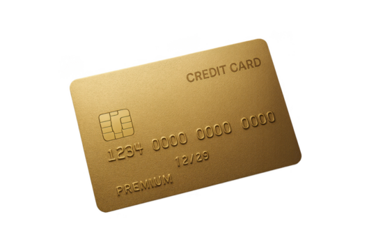 Golden Credit Card on Isolated Background with Embedded Chip