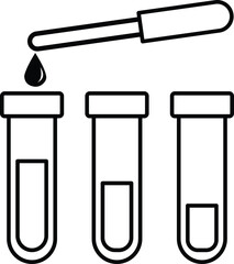 Chemical science lab equipment. laboratory testing icon test tubes icons. Isolated on white background. test tubes with liquid in them, and a black and white outline