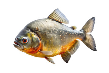 Fototapeta premium Isolated piranha fish close up portrait of dangerous aquatic animal with sharp teeth and fins on transparent background