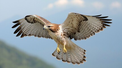 Jungle Hawk Circling High Above Treetops Scanning for Prey With Distant Thunderclouds Rolling Behind the Horizon Over the Wild Rainforest
