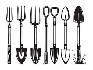 Simple Line Art of a Transplanting Worker in Garden