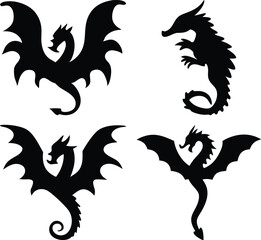 Majestic Dragon Silhouettes Winged Creatures Mythical Beasts Fantasy Art Design