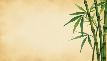 intage traditional Japanese mockup, bamboo leaves on wood background paper copy space . Painting on old paper  created with generative ai