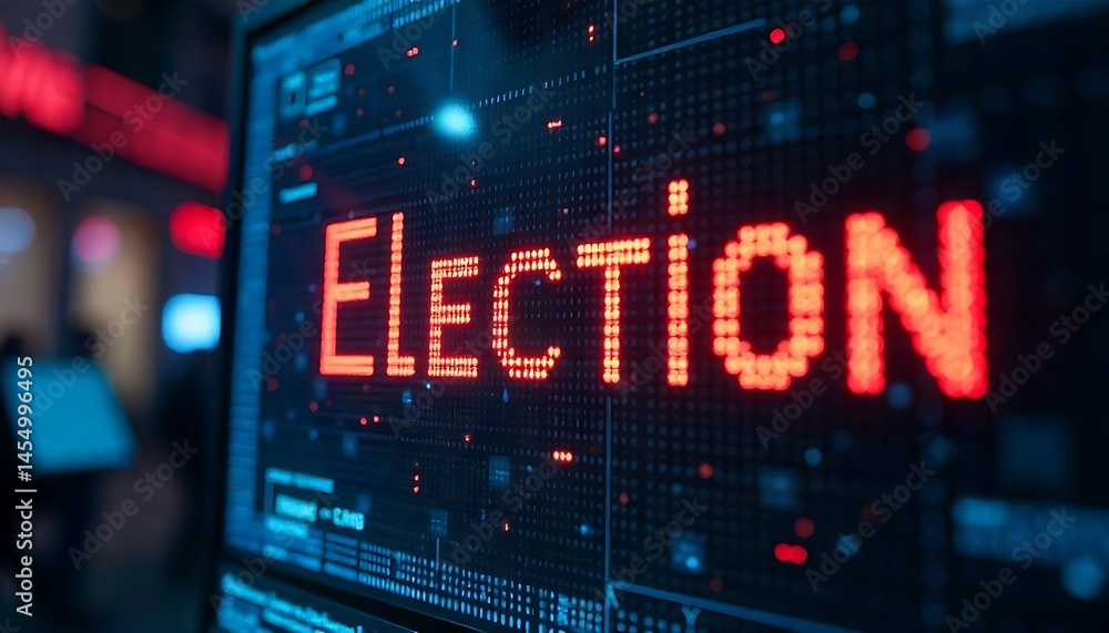 Fototapete a digital ticker display showing the word election created with generative ai