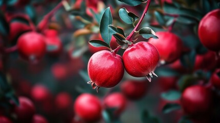 Obraz premium Close-up of ripe red apples on tree branch in orchard