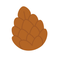 Brown cartoon pine cone in flat style. Cute autumn forest doodle for seasonal design.