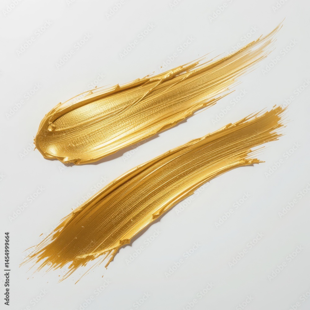 Poster minimalist abstract composition with textured golden foil shaped like flowing brush strokes on clean