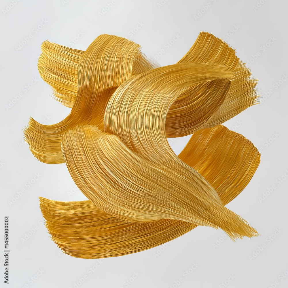 Poster minimalist abstract composition with textured golden foil shaped like flowing brush strokes on clean