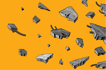 Concrete wall explosion. Comic book cartoon art illustration 