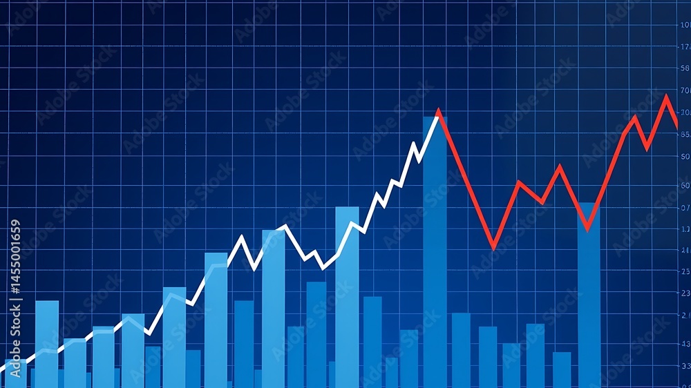Poster financial chart depicting market growth and decline with bar and line graph visualization