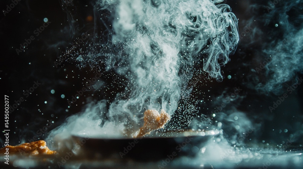 Poster splash explosion in dark water with dynamic particle motion