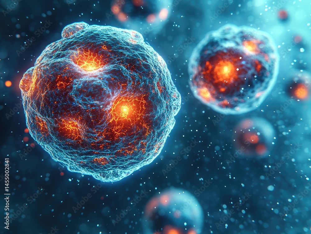 Poster close-up view of three vibrant cellular structures.