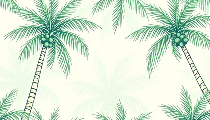 Obraz premium Tropical pattern with freehand drawn palm trees. Hawaiian summer background. Coconut tree print created with generative ai