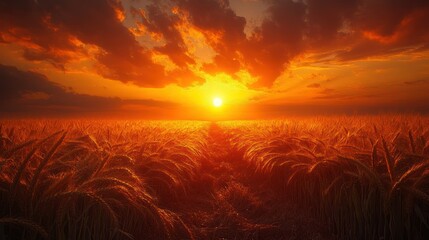 Fototapeta premium Golden sunset over a wheat field (1)