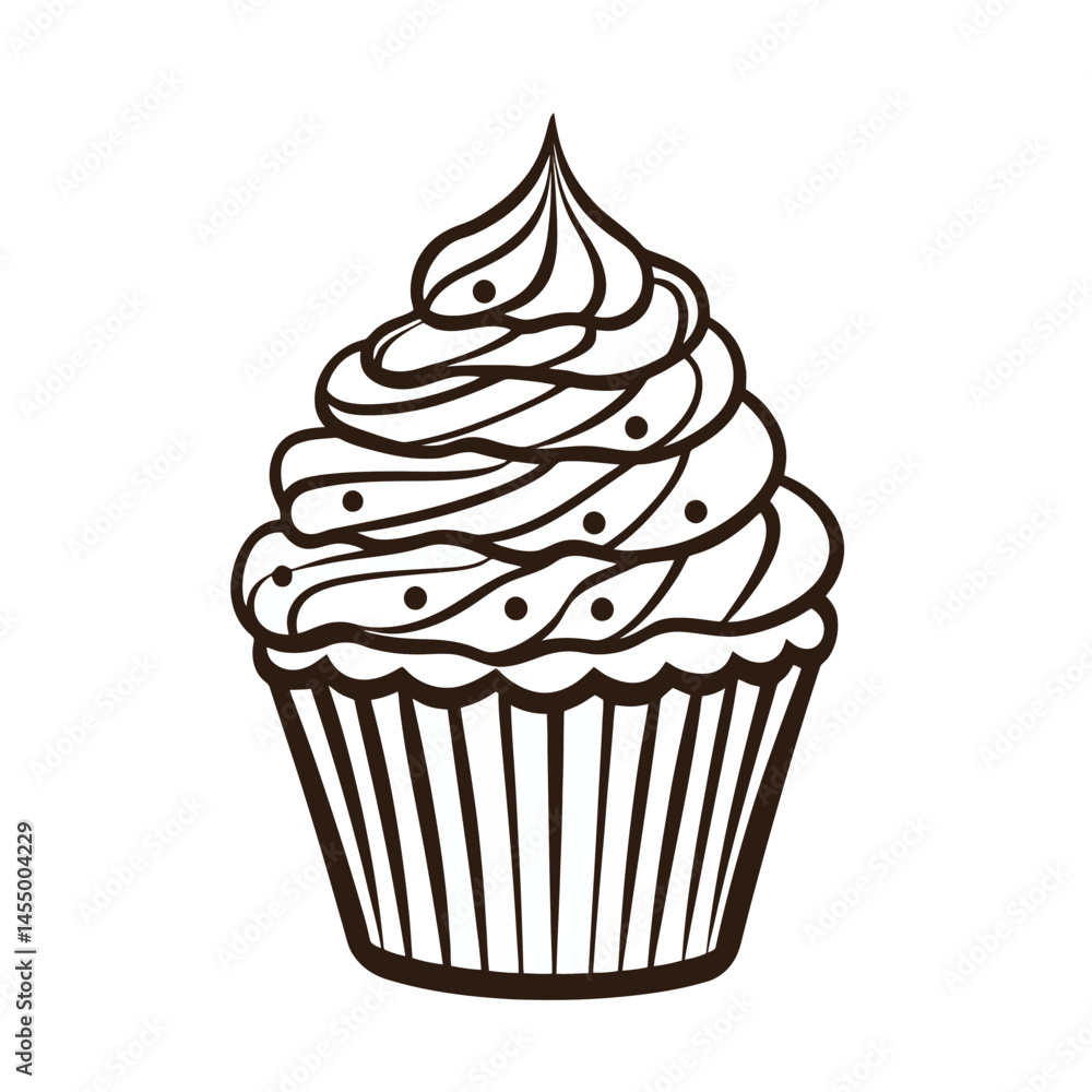 Poster minimalist cupcake icon featuring a tech-inspired line design suitable for modern applications and b
