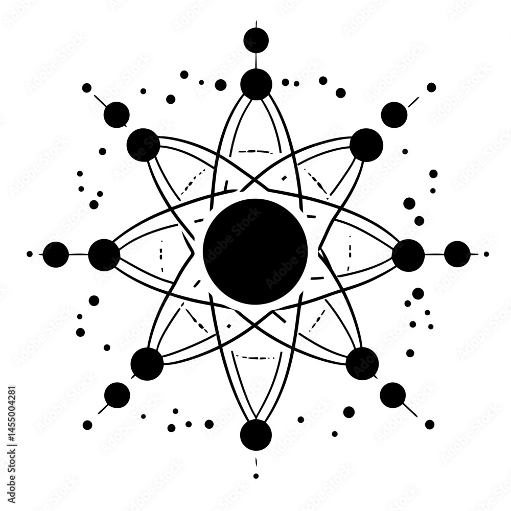 Poster minimalist electron shell diagram icon showcasing atomic structure in a clean, modern design for edu