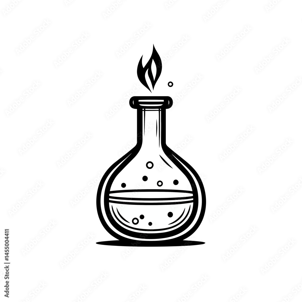Poster heating liquid icon featuring a minimalistic tech-inspired design showcasing a flask with boiling li