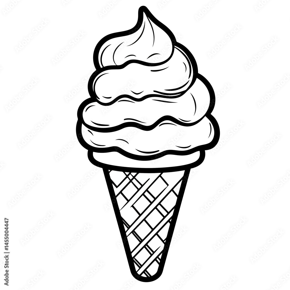 Poster minimalist ice cream cone icon created with a single line design, perfect for various applications a