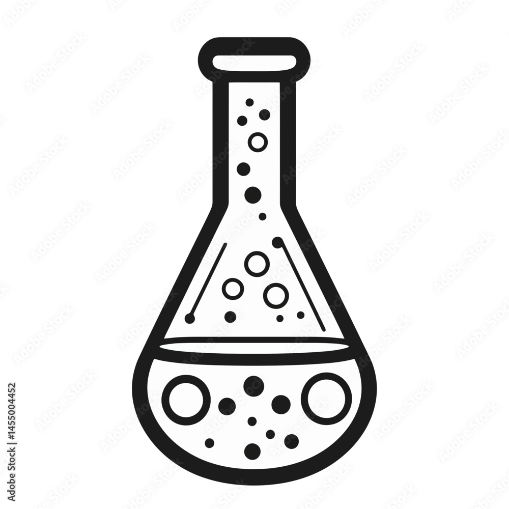 Poster minimalist tech-inspired mixing liquids icon featuring a flask with bubbles and liquid for creative 
