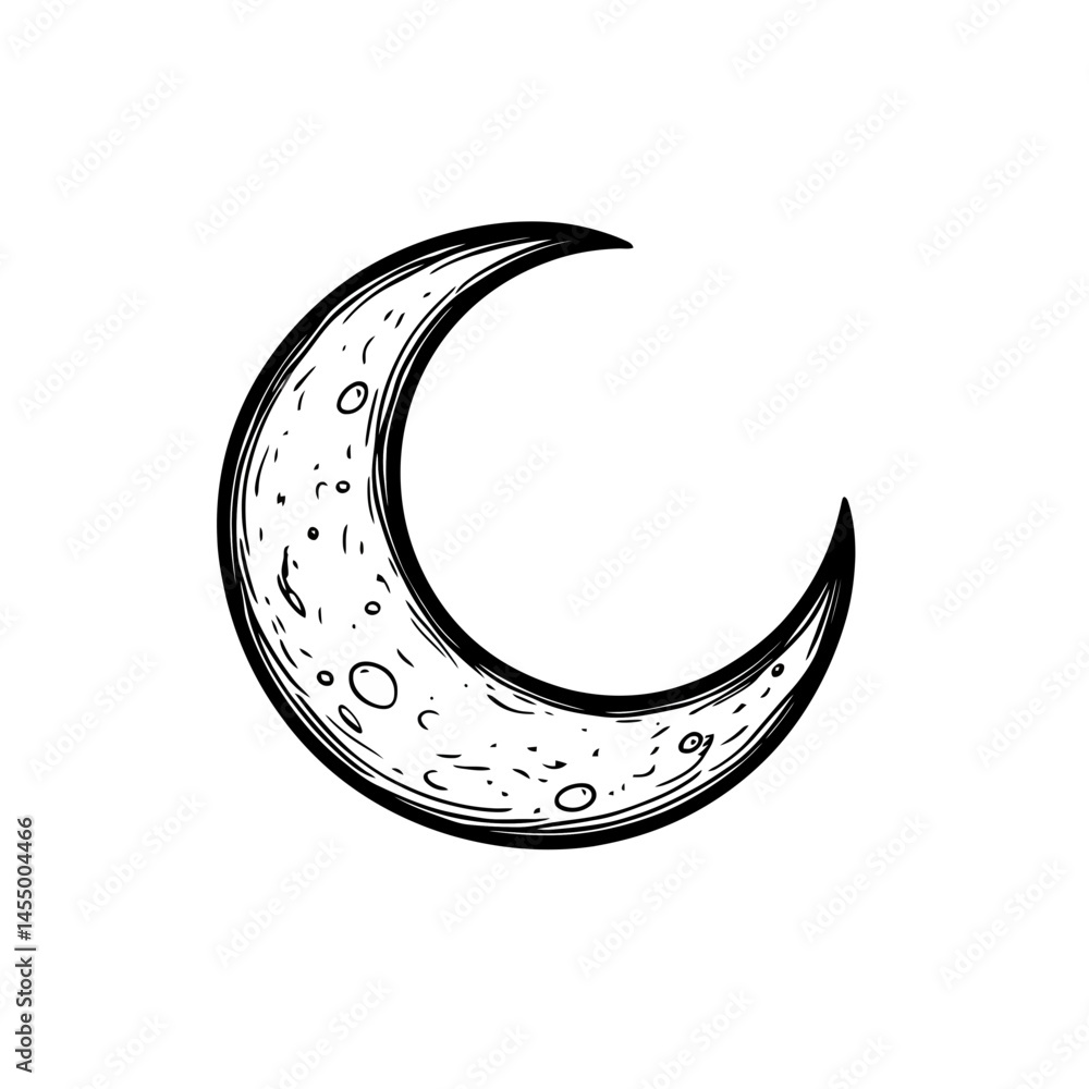 Poster minimalist moon icon depicted with a single continuous line design showcasing a crescent shape in a 