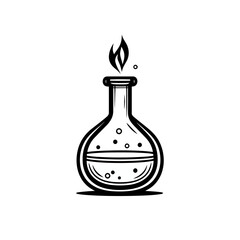 Heating liquid icon featuring a minimalistic tech-inspired design showcasing a flask with boiling liquid and flame
