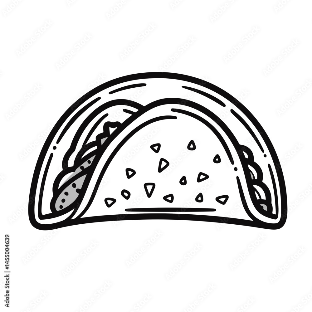 Poster minimalist taco icon created with a single line in a 2d design featuring simple shapes and clear out