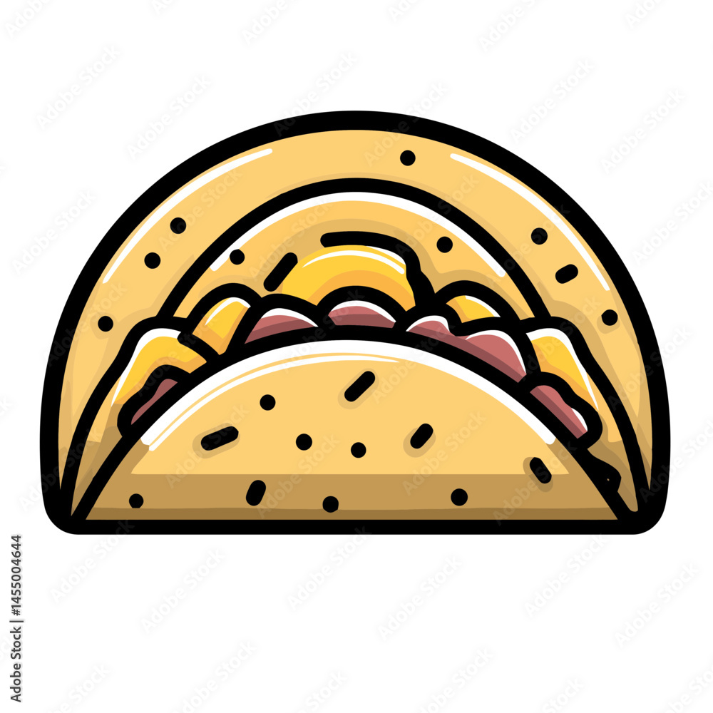 Poster minimalist taco icon designed with tech-inspired lines showcasing a delicious food item in a simple 