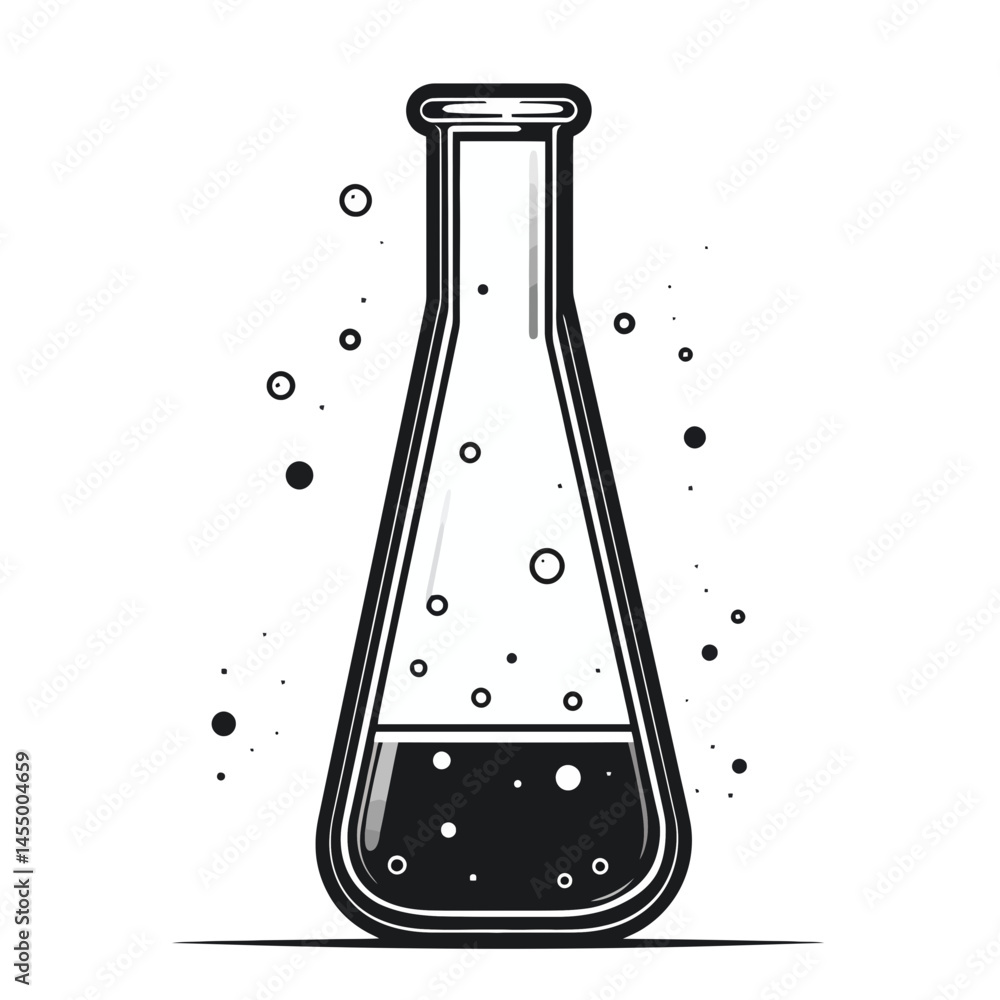 Poster minimalist test tube icon with bubbles representing a tech-inspired design in 2d format suitable for
