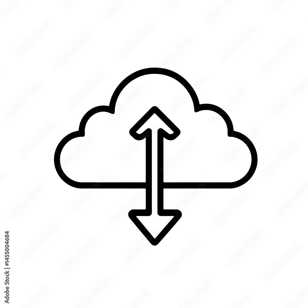 Poster minimalist upload icon design featuring a cloud and arrows indicating data transfer in a clear and m