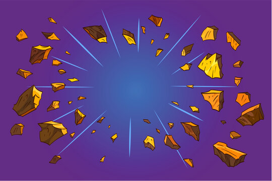 Pieces of rock flew apart from explosion. Boom comic book art vector illustration