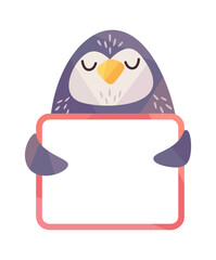 Funny penguin holding frame cartoon