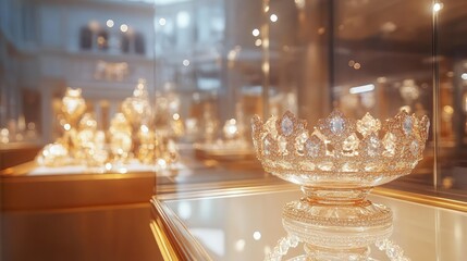 Ornate crystal bowl in museum display case