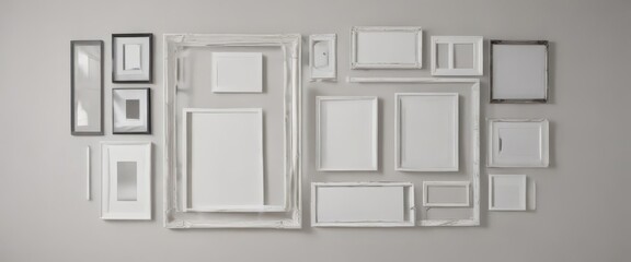 White wall, assorted frame styles & sizes; customizable photo frame gallery wall,  printable template,  white wall