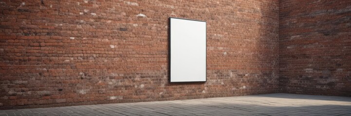 Realistic outdoor poster mockup on weathered brick wall; urban setting, city backdrop,  image,  visual,  presentation